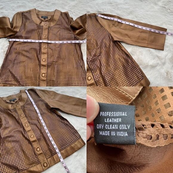 J’Envie Leather Jacket Metallic Copper 3/4 length sleeves snaps size women’s M - Picture 10 of 11
